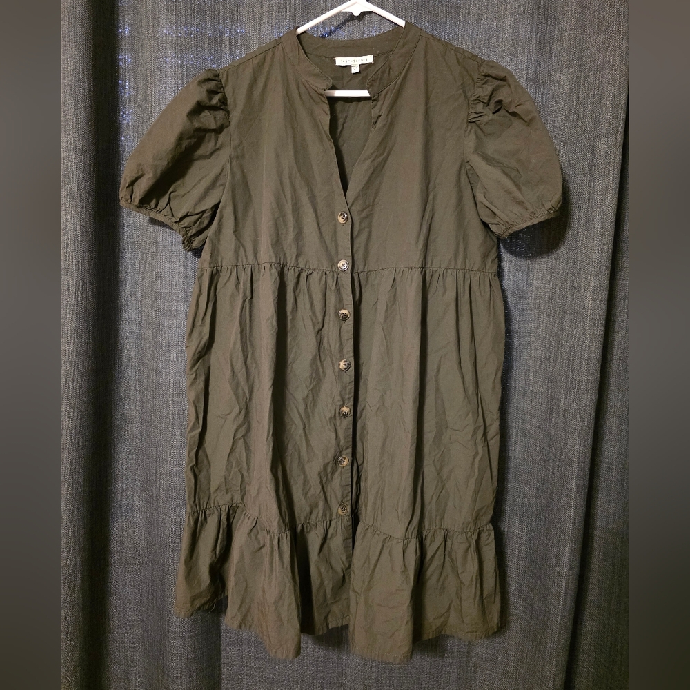 Tash + Sophie Button-Front Dress - Olive - XL